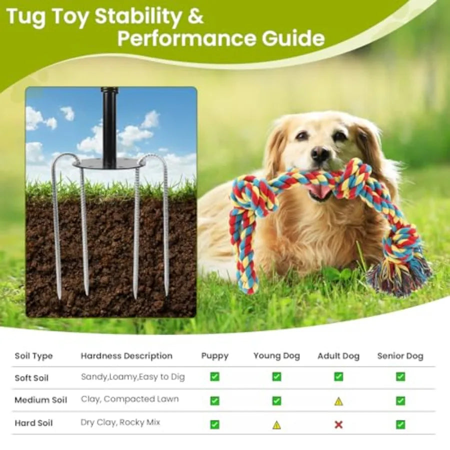 Tether Tug Outdoor Dog Toy with Chew Rope Adjustable Height Sturdy Metal Tug of War Interactive Pull Pet Toys Exercise Game for