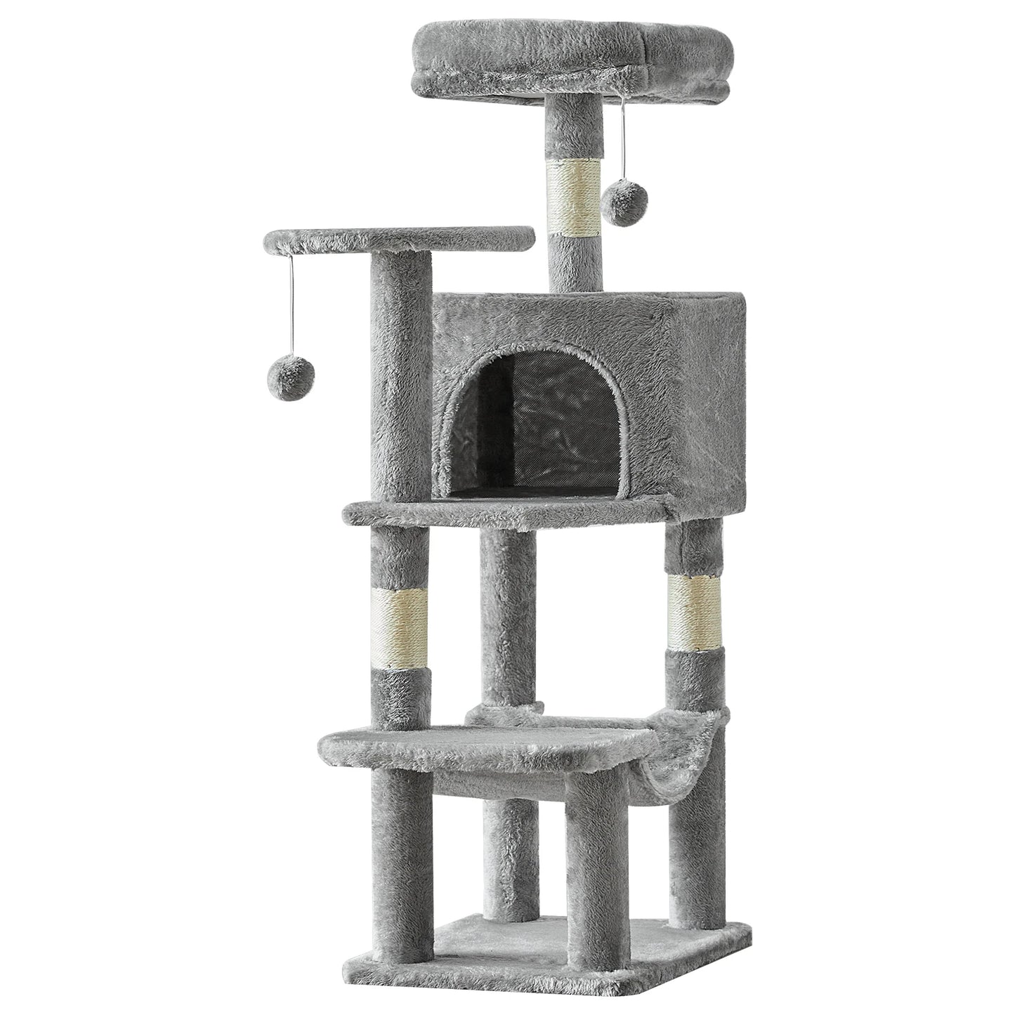 JHK 44In Cat Tree Tall Multi-Cat Climbing Tower for Pet Furniture Natural Sisal Scratching Posts Stable Pet House for Indoor Cat
