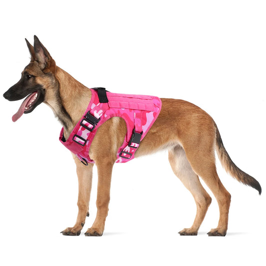 Military Pink Camouflage Dog Harness For Large Medium Dogs Harnesses Leash Adjustable Pet German Shepherd Tactical Training Vest
