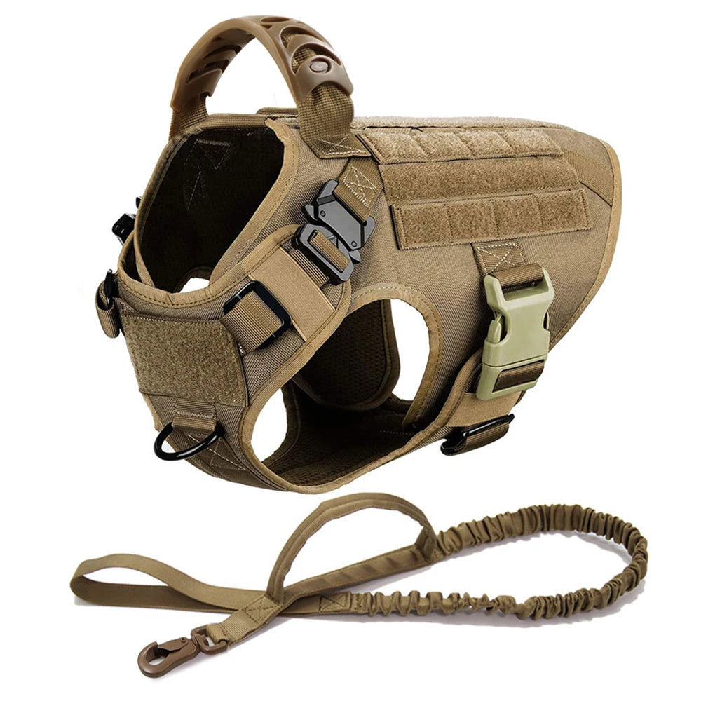 Tactical Dog Harness Leash Set for Large Dogs Military Harnesses for Training Walking Hunting Pet Vest Handle No Pull Malinois