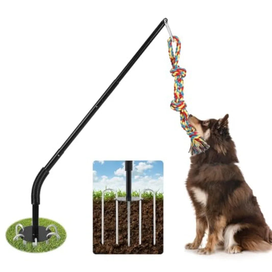 Tether Tug Outdoor Dog Toy with Chew Rope Adjustable Height Sturdy Metal Tug of War Interactive Pull Pet Toys Exercise Game for