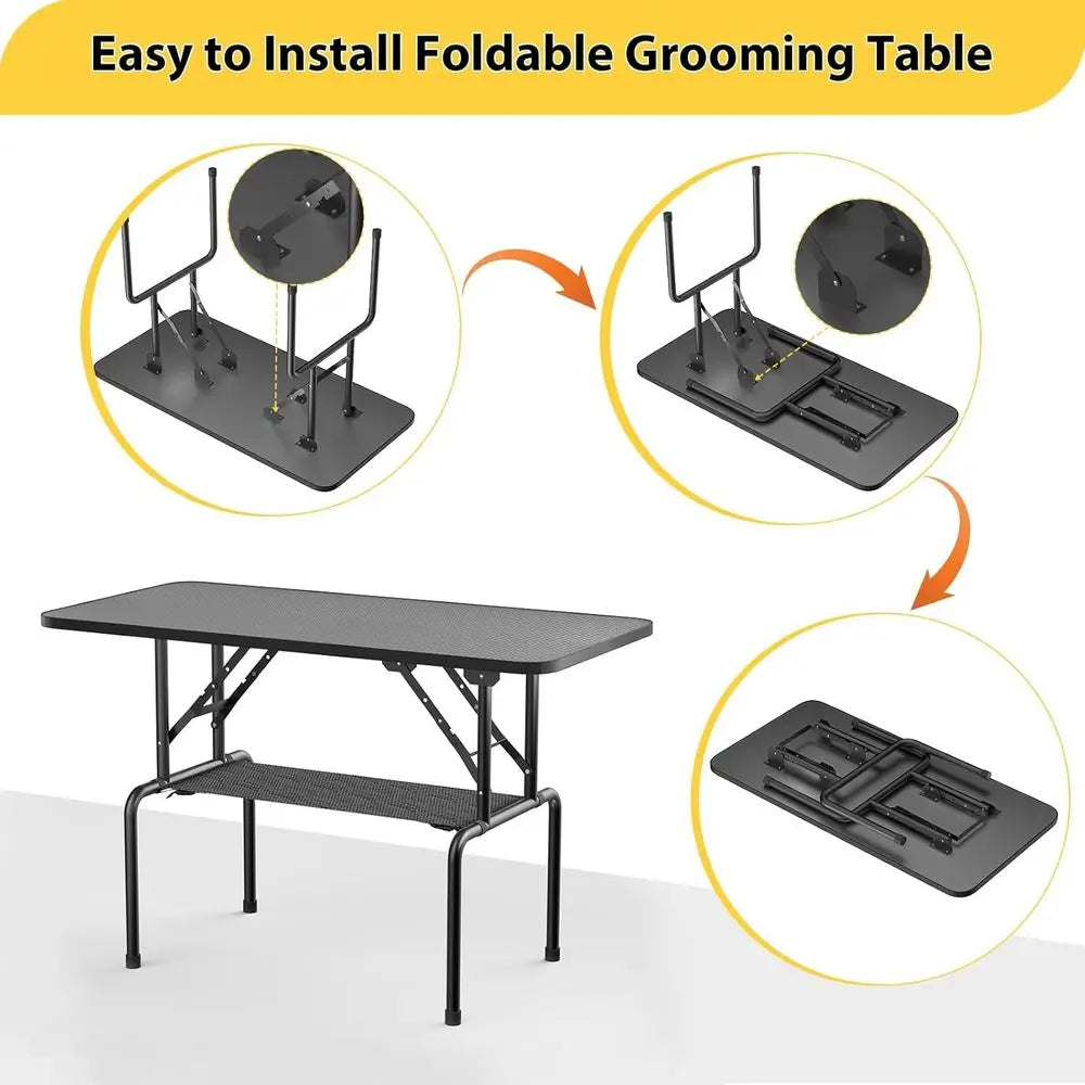 Adjustable 46 Home Pet Grooming Table with Arm, Noose, and Mesh Tray