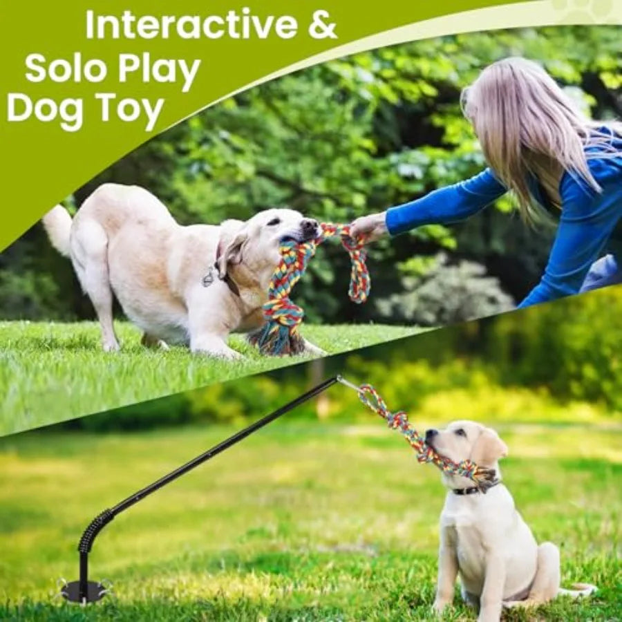 Tether Tug Outdoor Dog Toy with Chew Rope Adjustable Height Sturdy Metal Tug of War Interactive Pull Pet Toys Exercise Game for