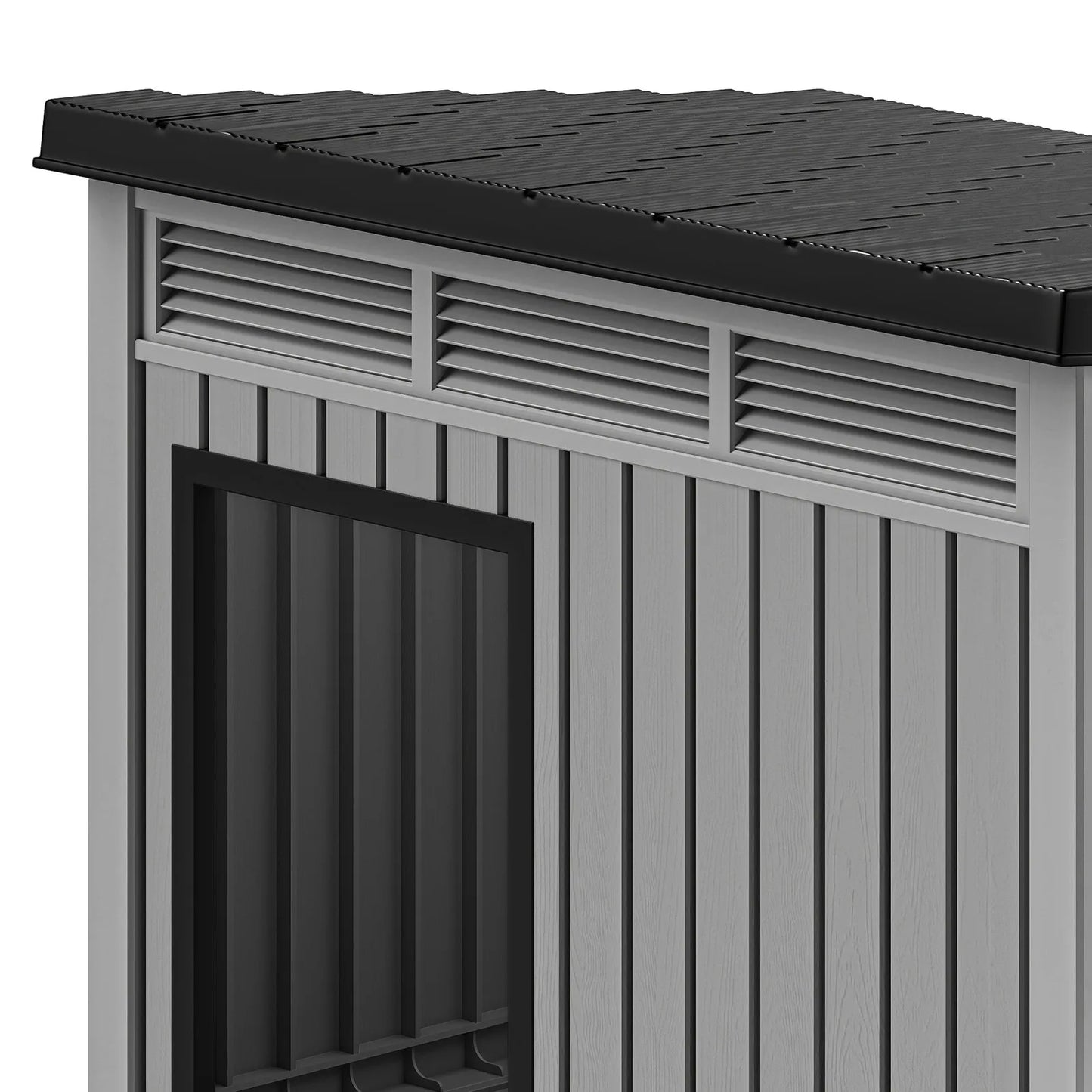 Gray Plastic Dog House with Liftable Roof Outdoor Indoor Dog Kennel w/ Air Vents