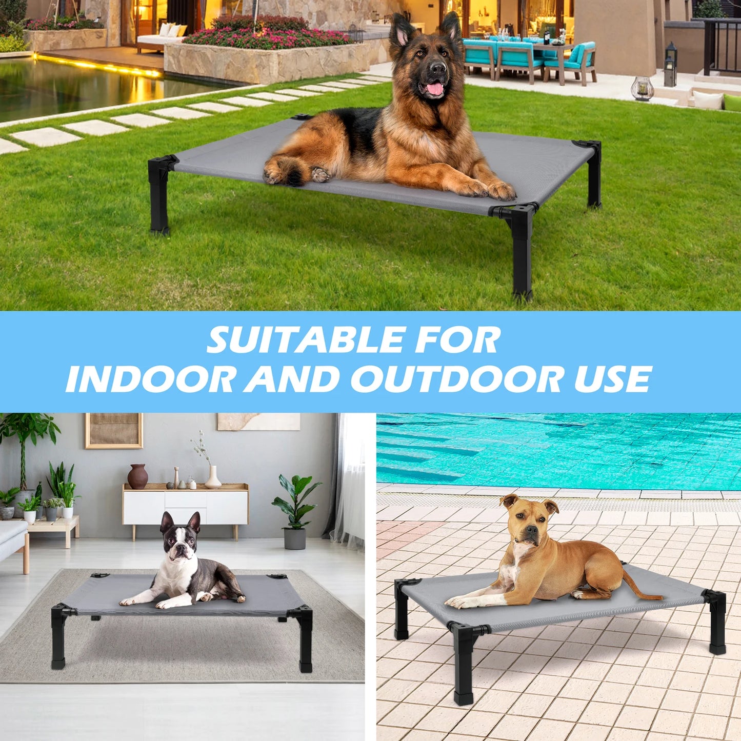 Elevated Dog Bed, Cooling Raised Pet Cot with Chew Proof Washable Breathable Mesh and Metal Frame, Portable Dog Cot Bed