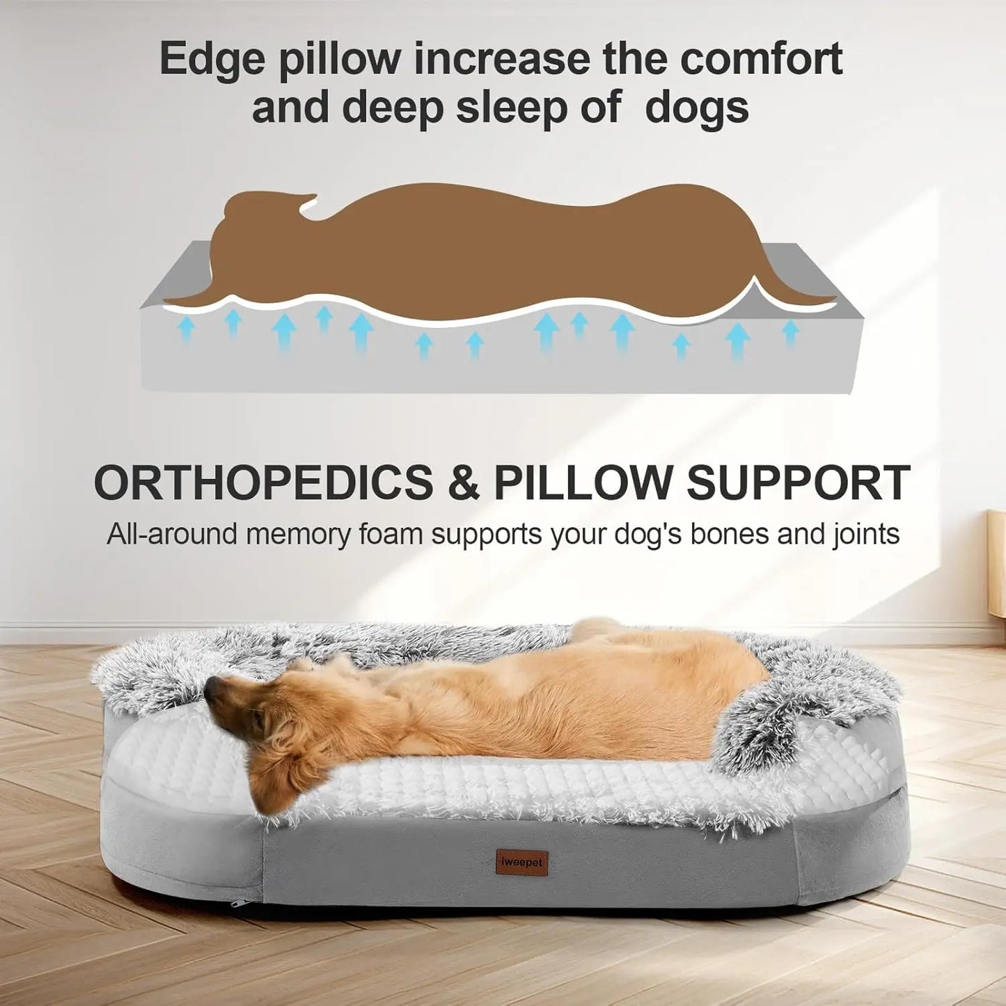 3.7 inch Thickened Orthopedic Dog Beds for Extra Large Dogs, Supportive Dog Sofa Bed with 28D Egg-Crate Foam, Removable