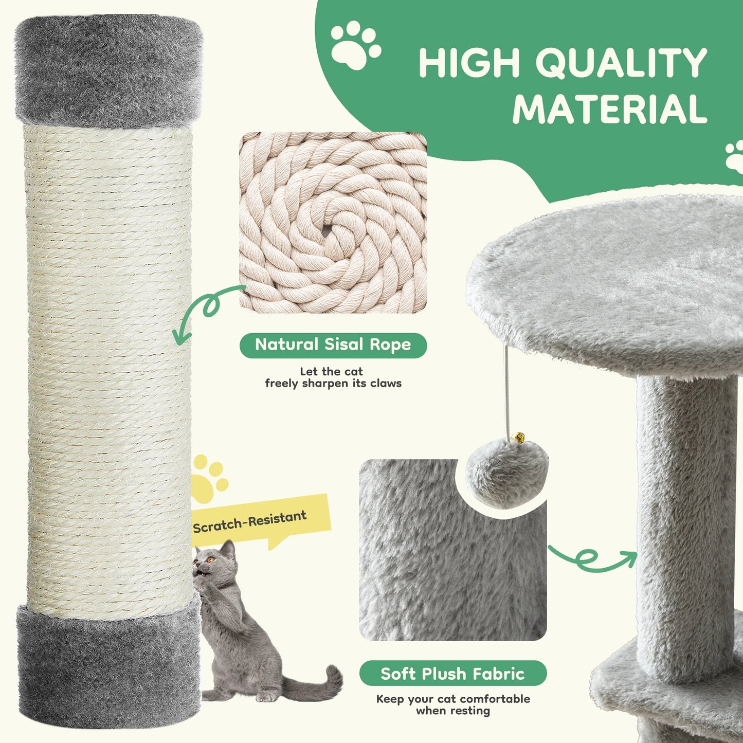 JHK 44In Cat Tree Tall Multi-Cat Climbing Tower for Pet Furniture Natural Sisal Scratching Posts Stable Pet House for Indoor Cat