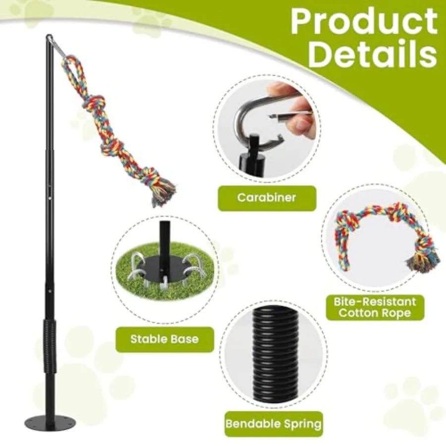 Tether Tug Outdoor Dog Toy with Chew Rope Adjustable Height Sturdy Metal Tug of War Interactive Pull Pet Toys Exercise Game for