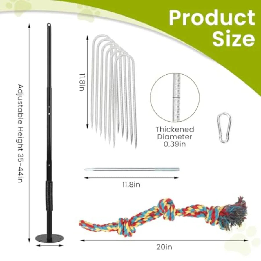 Tether Tug Outdoor Dog Toy with Chew Rope Adjustable Height Sturdy Metal Tug of War Interactive Pull Pet Toys Exercise Game for