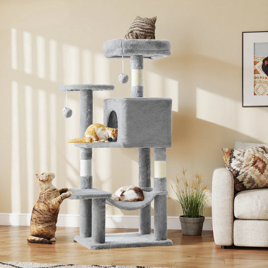 JHK 44In Cat Tree Tall Multi-Cat Climbing Tower for Pet Furniture Natural Sisal Scratching Posts Stable Pet House for Indoor Cat